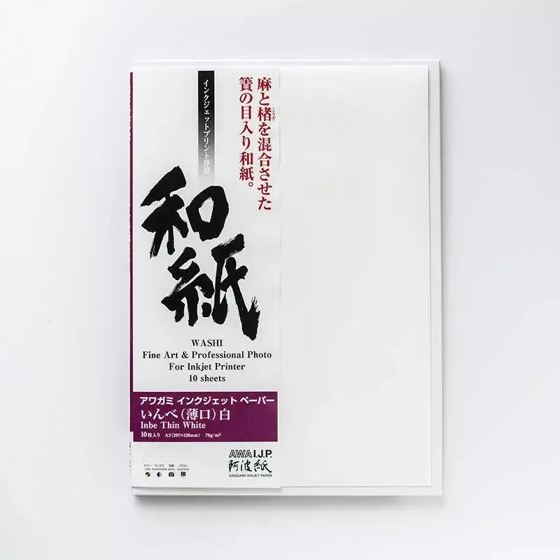Awagami Inbe Thin 70 gsm White (Hemp Kozo) A4 20 Blatt Inbe Thin 70  gsm White Awagami JAPANPAPIER