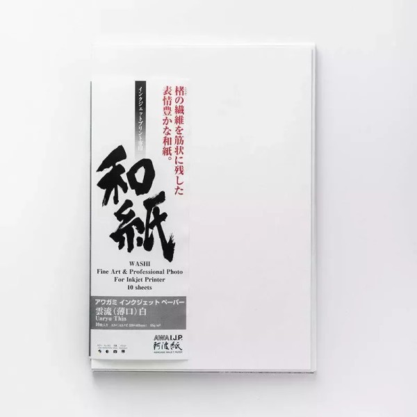 Awagami Unryu Thin 55 gsm White (Swirling Fibers) 44 Zoll Rolle